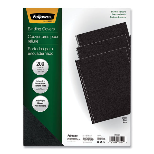 Fellowes® Executive Leather-Like Presentation Cover, Black, 11 x 8.5, Unpunched, 200/Pack (FEL5229101)