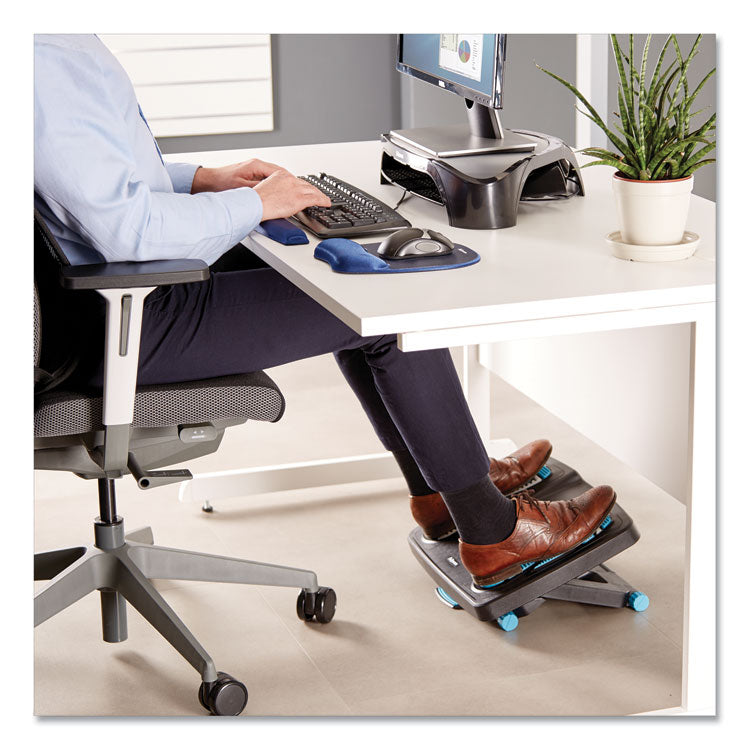 Fellowes® Energizer Foot Support, 17.88w x 13.25d x 4 to 6.5h, Charcoal/Blue/Gray (FEL8068001)