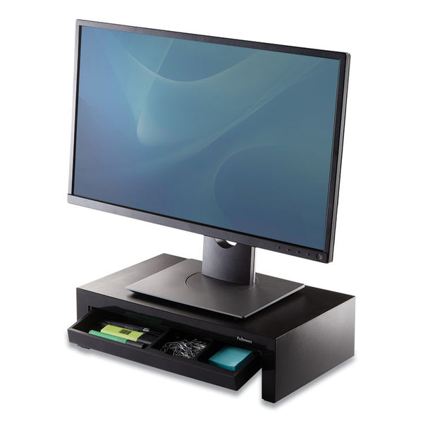 Fellowes® Designer Suites Monitor Riser, For 21" Monitors, 16" x 9.38" x 4.38" to 6", Black Pearl, Supports 40 lbs (FEL8038101)