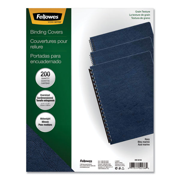 Fellowes® Expressions Classic Grain Texture Presentation Covers for Binding Systems, Navy, 11.25 x 8.75, Unpunched, 200/Pack (FEL52136)