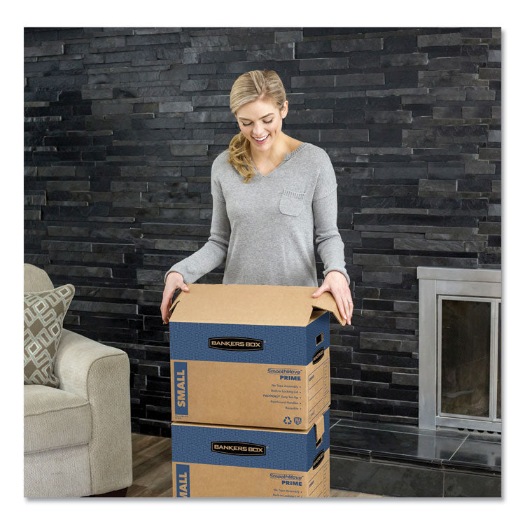 Bankers Box® SmoothMove Prime Moving/Storage Boxes, Hinged Lid, Regular Slotted Container, Small, 12" x 16" x 12", Brown/Blue, 10/Carton (FEL0062701) Case of 10