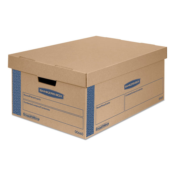 Bankers Box® SmoothMove Prime Moving/Storage Boxes, Lift-Off Lid, Half Slotted Container, Large, 15" x 24" x 10", Brown/Blue, 8/Carton (FEL0066001)