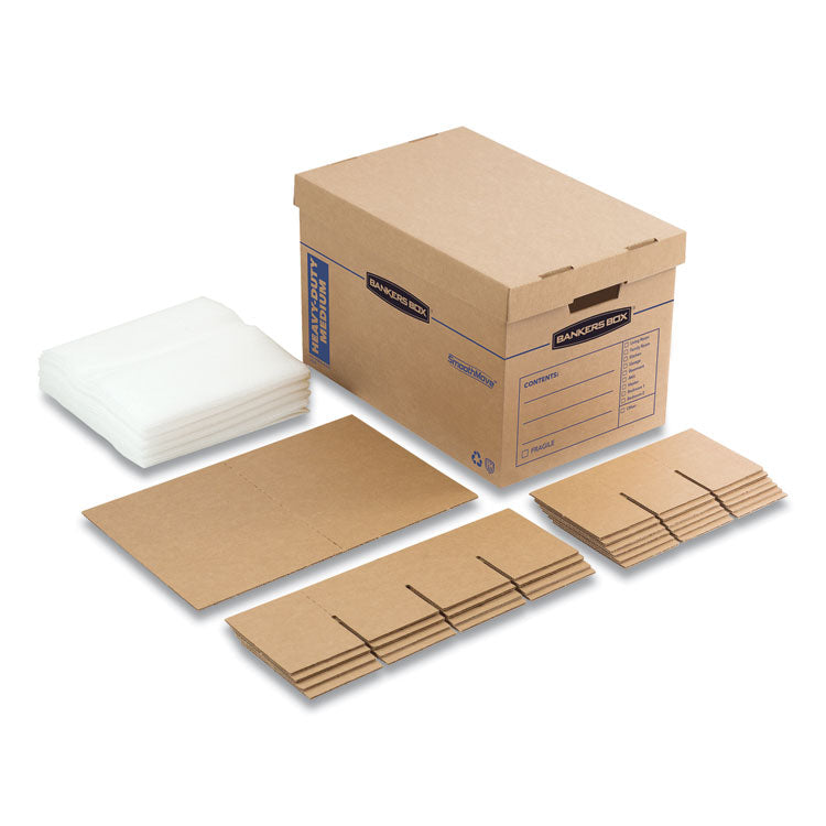 Bankers Box® SmoothMove Kitchen Moving Kit with Dividers + Foam, Half Slotted Container (HSC), Medium, 12.25" x 18.5" x 12", Brown/Blue (FEL7710302) Each