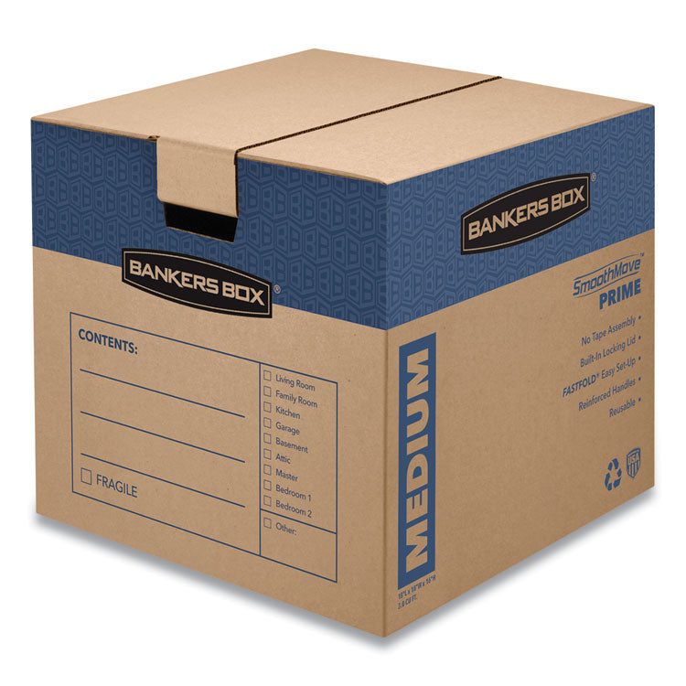 Bankers Box® SmoothMove Prime Moving/Storage Boxes, Hinged Lid, Regular Slotted Container, Medium, 18" x 18" x 16", Brown/Blue, 8/Carton (FEL0062801) Case of 8