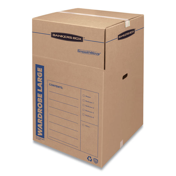 Bankers Box® SmoothMove Wardrobe Box, Regular Slotted Container (RSC), 24" x 24" x 40", Brown/Blue, 3/Carton (FEL7711001)