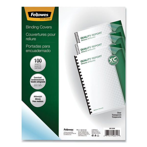 Fellowes® Crystals Transparent Presentation Covers for Binding Systems, Clear, with Round Corners, 11.25 x 8.75, Unpunched, 100/Pack (FEL52311)