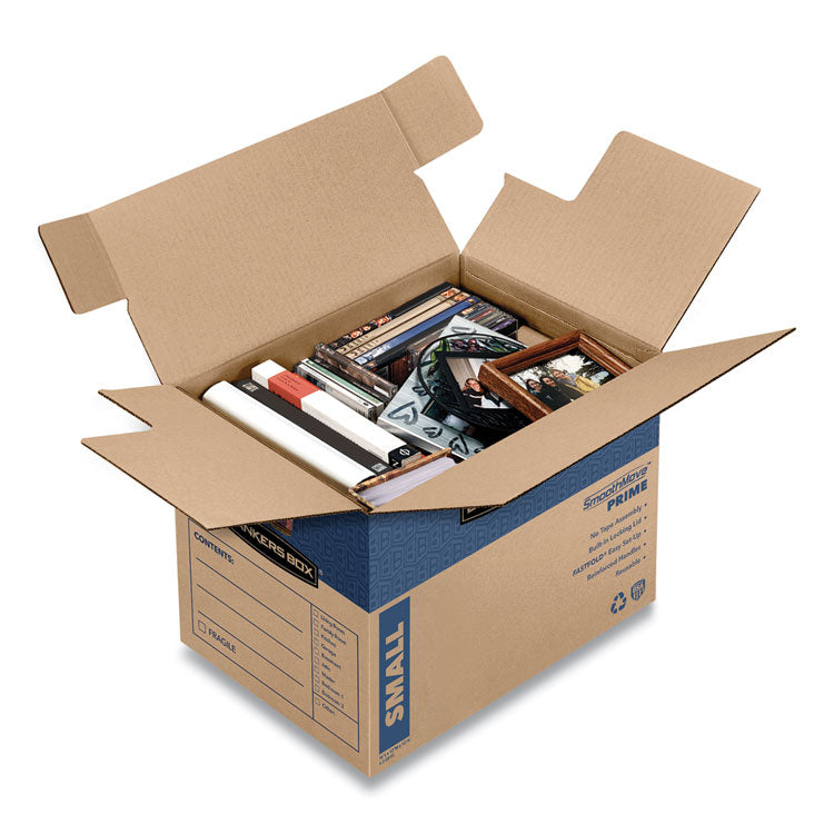 Bankers Box® SmoothMove Prime Moving/Storage Boxes, Hinged Lid, Regular Slotted Container, Small, 12" x 16" x 12", Brown/Blue, 10/Carton (FEL0062701) Case of 10
