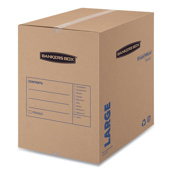 Bankers Box® SmoothMove Basic Moving Boxes, Regular Slotted Container (RSC), Large, 18" x 18" x 24", Brown/Blue, 15/Carton (FEL7714001)