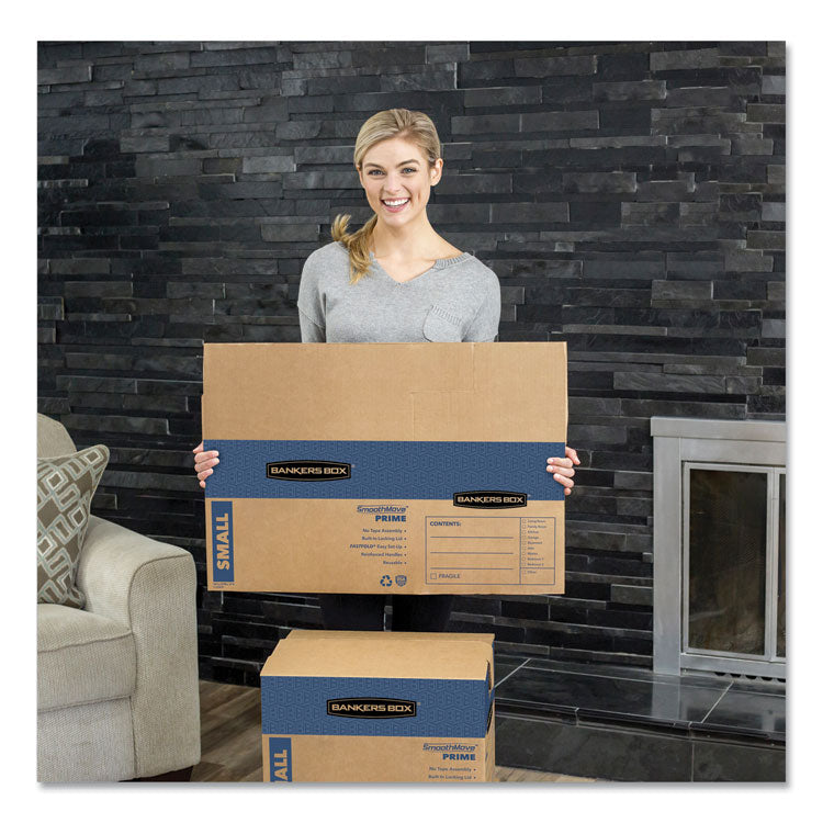 Bankers Box® SmoothMove Prime Moving/Storage Boxes, Hinged Lid, Regular Slotted Container, Small, 12" x 16" x 12", Brown/Blue, 10/Carton (FEL0062701) Case of 10
