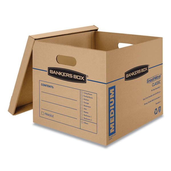 Bankers Box® SmoothMove Classic Moving/Storage Boxes, Half Slotted Container (HSC), Medium, 15" x 18" x 14", Brown/Blue, 8/Carton (FEL7717201) Case of 8