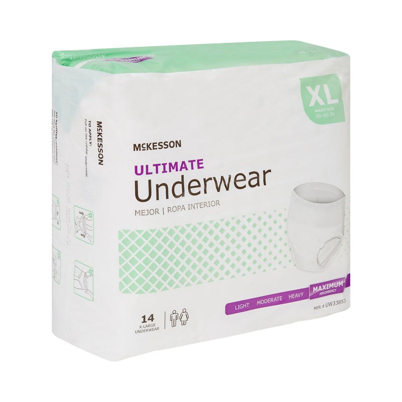 McKesson Unisex Adult Absorbent Underwear Pull On with Tear Away Seams X-Large Disposable Heavy Absorbency (1123837_CS) 56/CS