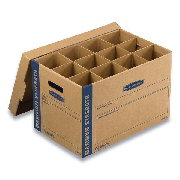 Bankers Box® SmoothMove Kitchen Moving Kit with Dividers + Foam, Half Slotted Container (HSC), Medium, 12.25" x 18.5" x 12", Brown/Blue (FEL7710302) Each