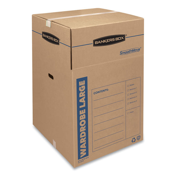 Bankers Box® SmoothMove Wardrobe Box, Regular Slotted Container (RSC), 24" x 24" x 40", Brown/Blue, 3/Carton (FEL7711001)