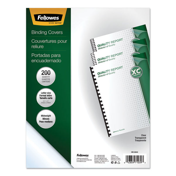 Fellowes® Crystals Transparent Presentation Covers for Binding Systems, Clear, with Square Corners 11 x 8.5, Unpunched, 200/Pack (FEL5204303)