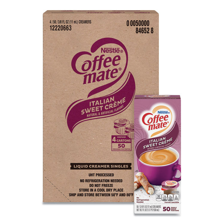 Coffee mate® Liquid Coffee Creamer, Italian Sweet Creme, 0.38 oz Mini Cups, 50/Box, 4 Boxes/Carton, 200 Total/Carton (NES84652CT)