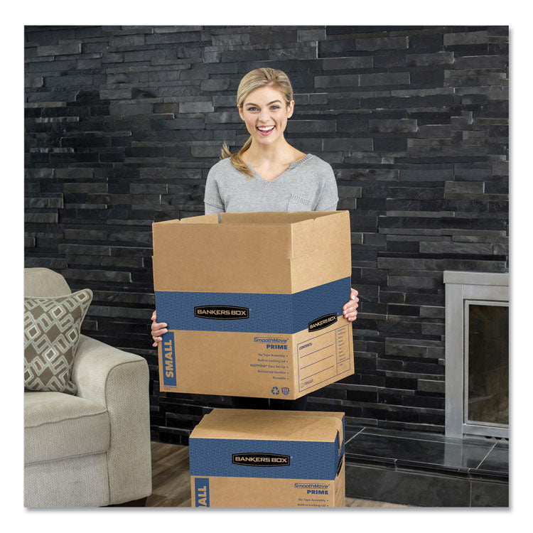 Bankers Box® SmoothMove Prime Moving/Storage Boxes, Hinged Lid, Regular Slotted Container, Small, 12" x 16" x 12", Brown/Blue, 10/Carton (FEL0062701) Case of 10