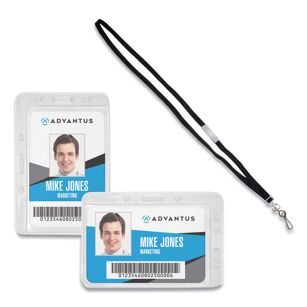 Advantus Antimicrobial ID Security Badge Lanyard Combo, Horizontal, Clear 4.13" x 2.88" Holder, 3.5" x 2.25" Insert, 36" Cord, 20/Pack (AVT75699)