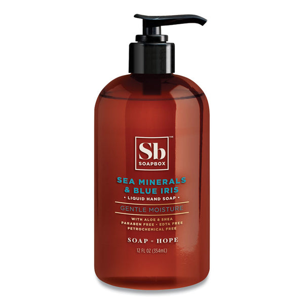 Soapbox Hand Soap, Sea Minerals and Blue Iris, 12 oz Pump Bottle, 12/Carton (SBX77148CT)