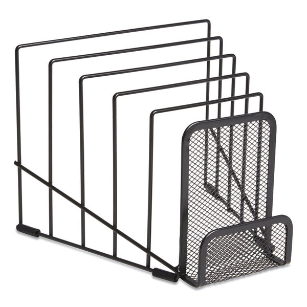 TRU RED™ Metal Incline Sorter with Wire Mesh Mobile Device Holder, 6 Sections, 7.48 x 8.77 x 7.55, Matte Black (TUD24402460)