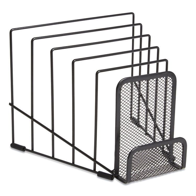 TRU RED™ Metal Incline Sorter with Wire Mesh Mobile Device Holder, 6 Sections, 7.48 x 8.77 x 7.55, Matte Black (TUD24402460) Each