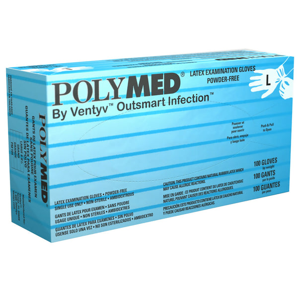 Polymed® Exam Glove Large NonSterile Latex Standard Cuff Length Fully Textured Ivory Not Rated (349006_BX) 100/BX