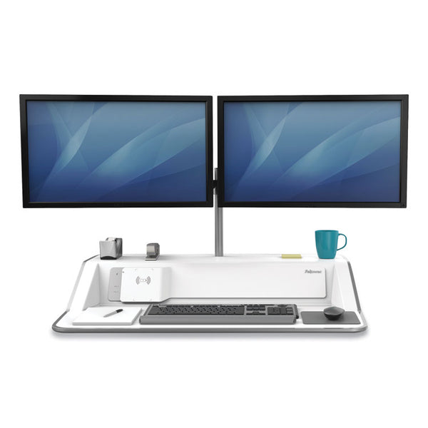 Fellowes® Lotus DX Sit-Stand Workstation, 32.75" x 24.25" x 5.5" to 22.5", White (FEL8080201)
