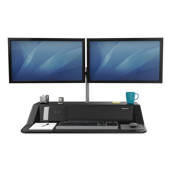 Fellowes® Lotus DX Sit-Stand Workstation, 32.75" x 24.25" x 5.5" to 22.5", Black (FEL8080301)