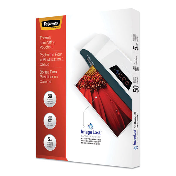 Fellowes® ImageLast Laminating Pouches with UV Protection, 5 mil, 9" x 11.5", Clear, 50/Pack (FEL5204002)