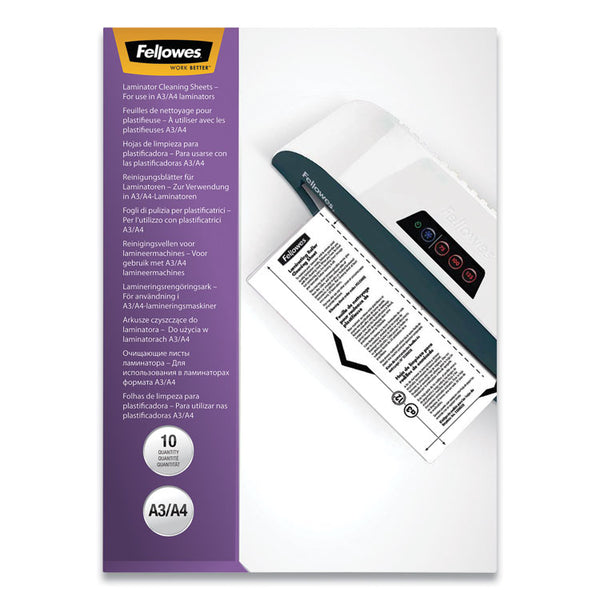 Fellowes® Laminator Cleaning Sheets, 3 to 10 mil, 8.5" x 11", White, 10/Pack (FEL5320603)