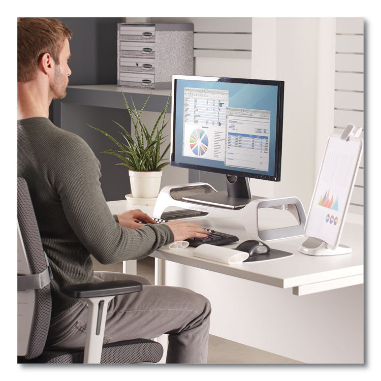 Fellowes® I-Spire Series Monitor Lift, 20" x 8.88" x 4.88", White/Gray, Supports 25 lbs (FEL9311101)