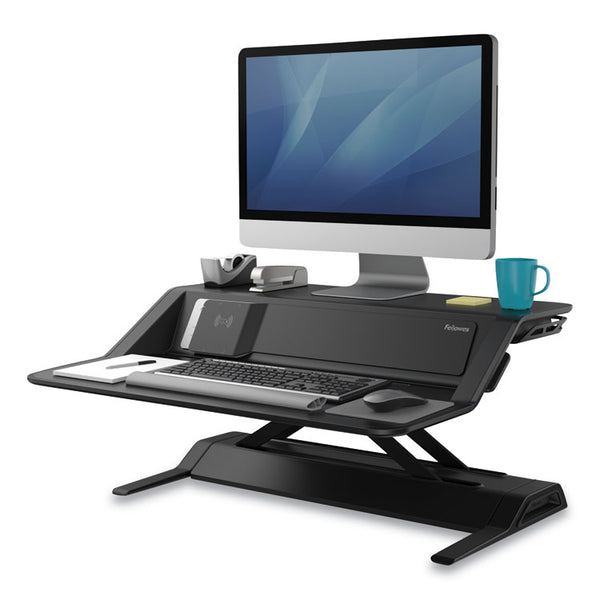 Fellowes® Lotus DX Sit-Stand Workstation, 32.75" x 24.25" x 5.5" to 22.5", Black (FEL8080301)