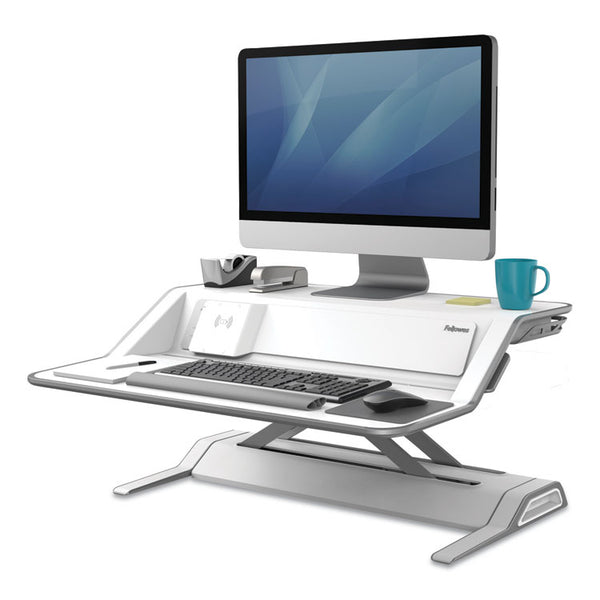 Fellowes® Lotus DX Sit-Stand Workstation, 32.75" x 24.25" x 5.5" to 22.5", White (FEL8080201)
