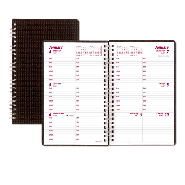 Brownline® REDCB75VBLK DuraFlex Weekly Planner, 8 x 5, Black Cover, 12 ...