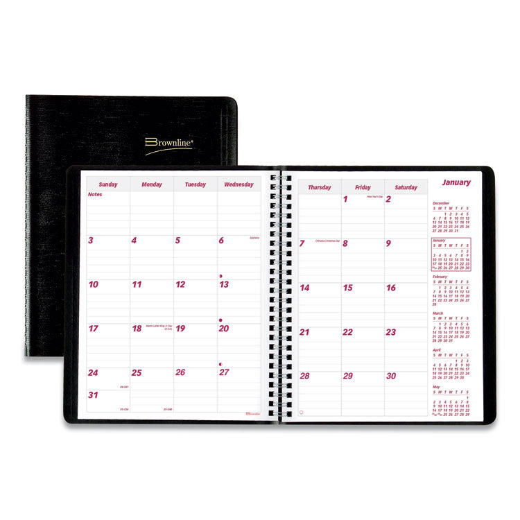 Brownline® Essential Collection 14-Month Ruled Monthly Planner, 8.88 x 7.13, Black Cover, 14-Month (Dec to Jan): 2023 to 2025 (REDCB1200BLK)