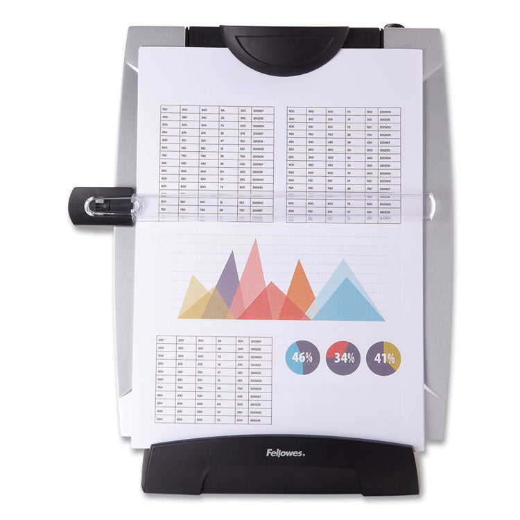 Fellowes® Office Suites Desktop Copyholder with Memo Board, 150 Sheet Capacity, Plastic, Black/Silver (FEL8033201)