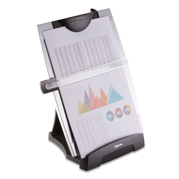 Fellowes® Office Suites Desktop Copyholder with Memo Board, 150 Sheet Capacity, Plastic, Black/Silver (FEL8033201)