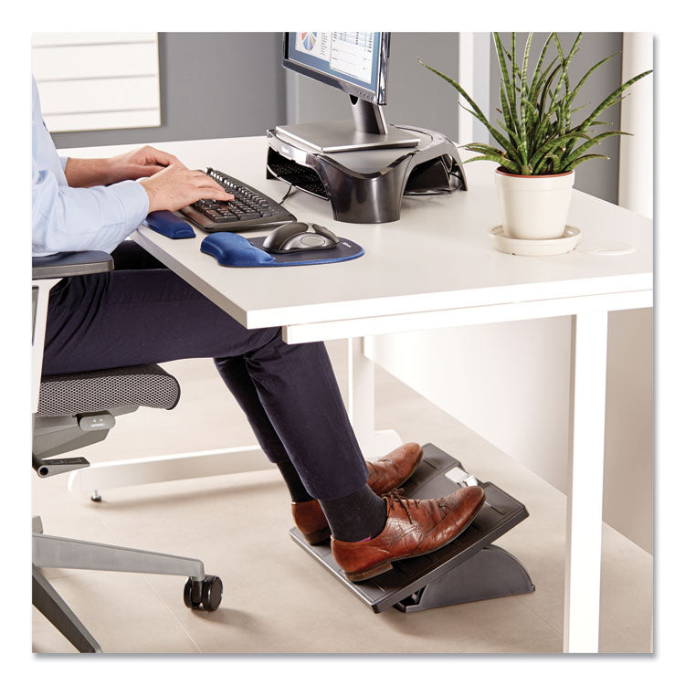 Fellowes® Adjustable Locking Footrest with Microban, 17.5w x 13.13d x 4.13 to 5.63h, Black/Silver (FEL8035001) Each