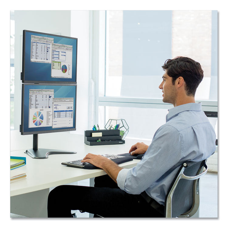 Fellowes® Professional Series Freestanding Dual Stacking Monitor Arm, For 32" Monitors, 15.3" x 35.5" x 11", Black, Supports 17 lb (FEL8044001) Each