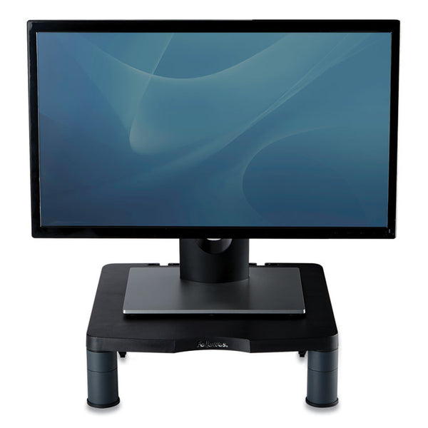 Fellowes® Standard Monitor Riser, 13.38" x 13.63" x 2" to 4", Graphite, Supports 60 lbs (FEL9169301)