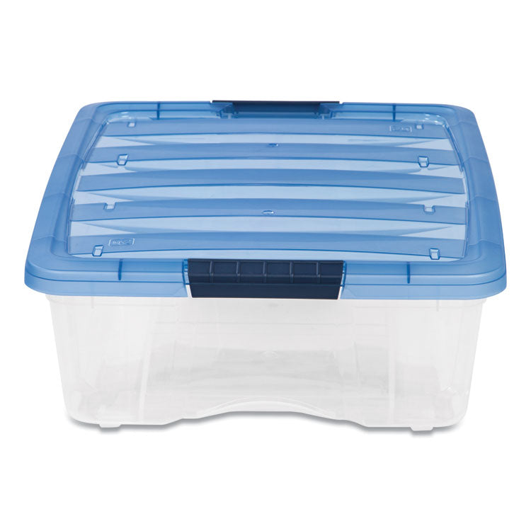 IRIS Stack and Pull Latching Flat Lid Storage Box, 6.73 gal, 16.5" x 22" x 6.5", Clear/Translucent Blue (IRS100364) Each
