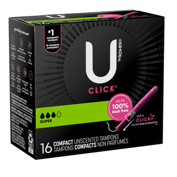 U by Kotex® Click® Tampon Super Absorbency Plastic Applicator Individually Wrapped (1184199_PK) 16/PK