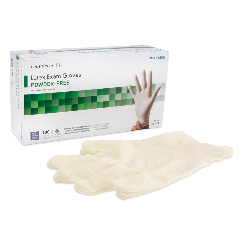 McKesson Confiderm® Exam Glove X-Large NonSterile Latex Standard Cuff Length Textured Fingertips Ivory Not Rated (921595_CS) 1000/CS