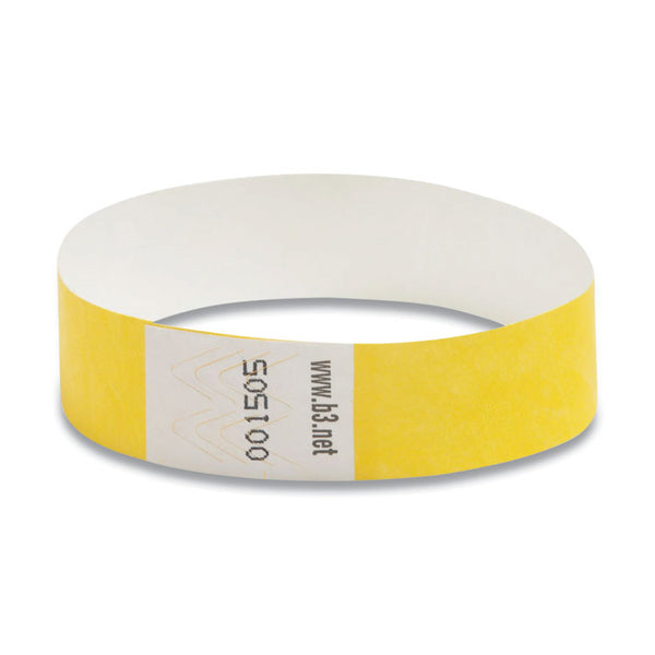 SICURIX® Security Wristbands, Sequentially Numbered, 10" x 0.75", Yellow, 100/Pack (BAU85070)