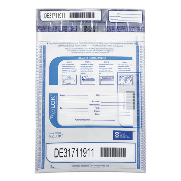 Control Papers TripLOK Series A Tamper-Evident Bags, 9 x 12, Clear, 100/Pack (CNK585028)