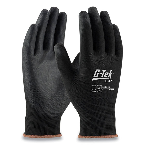 G-Tek® GP Polyurethane-Coated Nylon Gloves, Medium, Black, 12 Pairs (PID33B125M)