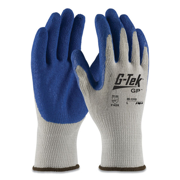 G-Tek® GP Latex-Coated Cotton/Polyester Gloves, Large, Gray/Blue, 12 Pairs (PID391310L)