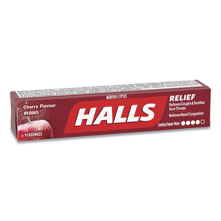 HALLS Mentho-Lyptus Cough and Sore Throat Lozenges, Cherry, 9/Pack, 20 Packs/Box (HLLAMC62476) Box of 20