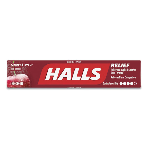 HALLS Mentho-Lyptus Cough and Sore Throat Lozenges, Cherry, 9/Pack, 20 Packs/Box (HLLAMC62476) Box of 20