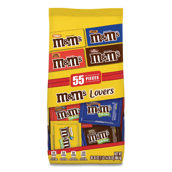 M & M's® Fun Size Variety Mix, Caramel, Milk Chocolate, Peanut, Peanut Butter Flavors, 30.35 oz Bag, 55 Packs/Bag (MNM56025)
