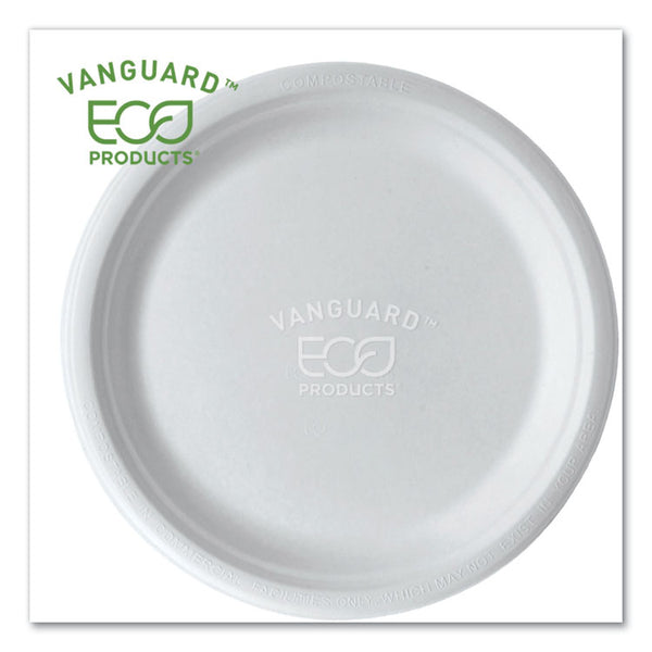 Eco-Products® Vanguard Renewable and Compostable Sugarcane Plates, 10" dia, White, 500/Carton (ECOEPP005NFA)